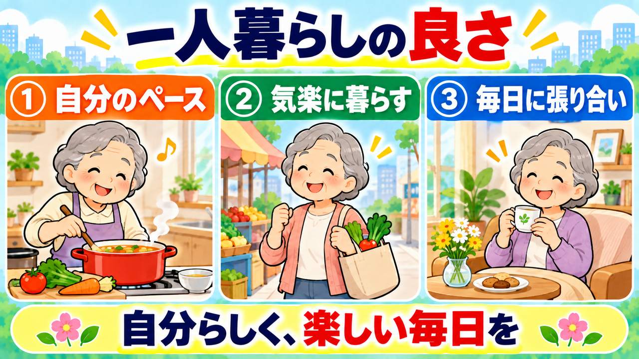 料理や買い物などを自分で行い、自分のペースと毎日の張り合いを大切にする一人暮らしの良さ