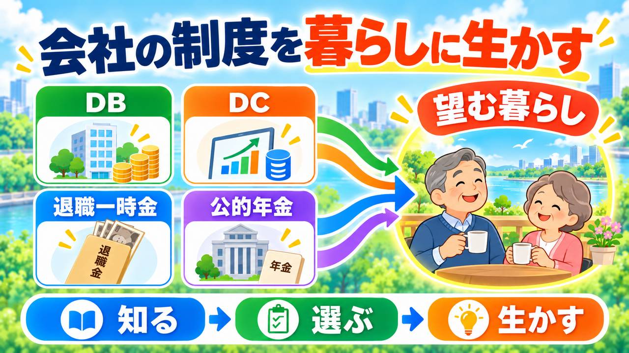 会社の制度と公的年金を知り、自分に合う方法を選び、望む暮らしに生かすというまとめ