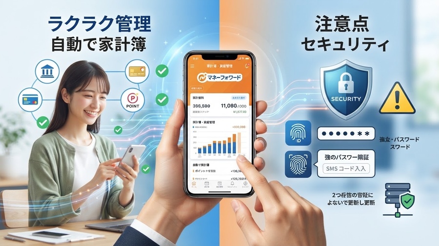 家計簿アプリを安全に使うための注意点を確認するイメージ