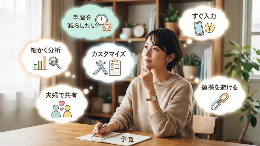家計簿で重視したいことを整理するイメージ