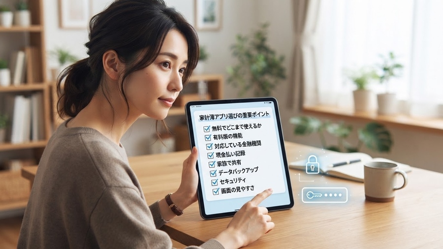 家計簿アプリを選ぶ前に確認したい注意点のイメージ