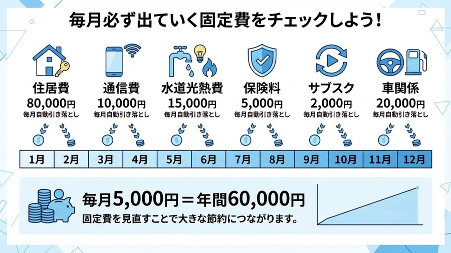 毎月の固定費を一覧で確認するイメージ