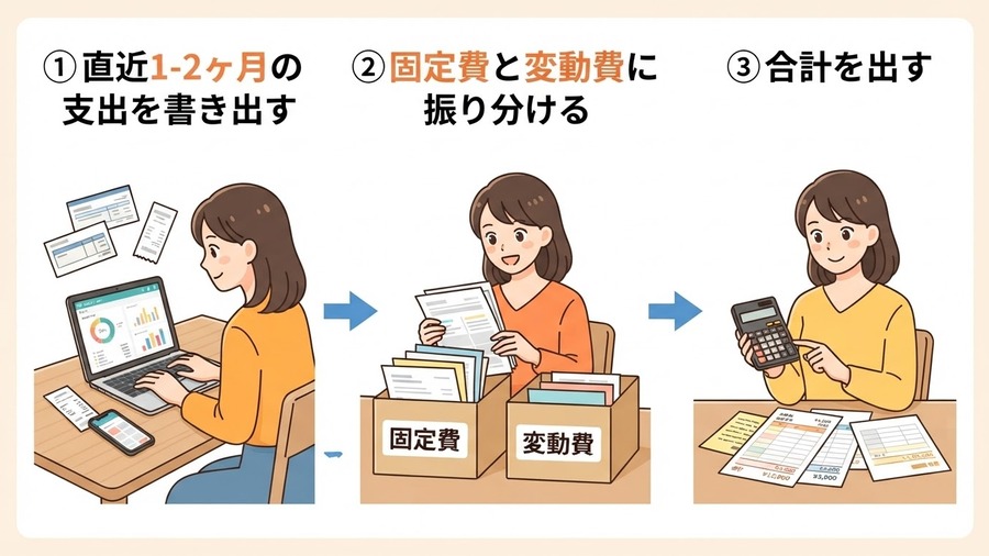 支出を固定費と変動費に分類する手順のイメージ