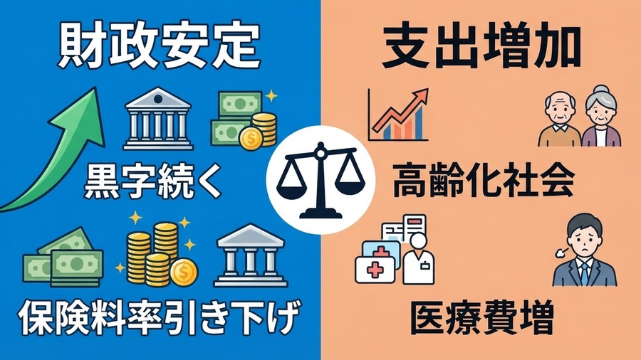 医療費の増加と将来負担を落ち着いて確認するイメージ