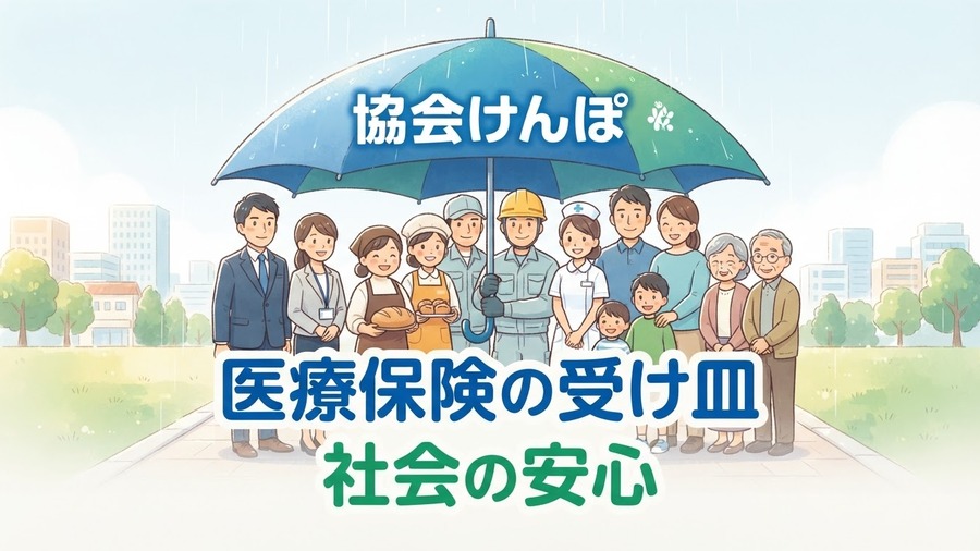 健康保険制度が社会全体の安心を支えるイメージ