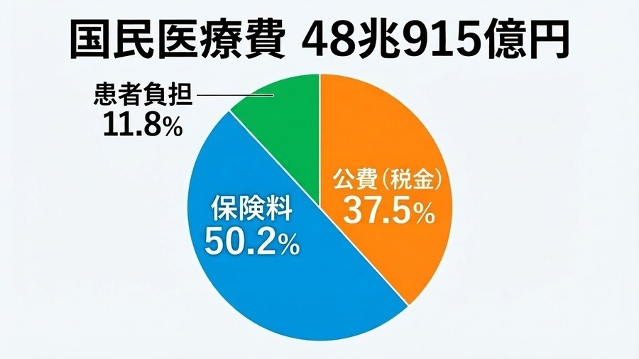 国民医療費と財源構成を確認するイメージ