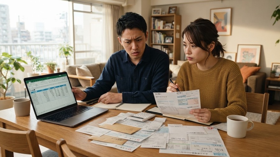 固定費の中身を確認し、保険料、通信費、サブスクを整理するイメージ