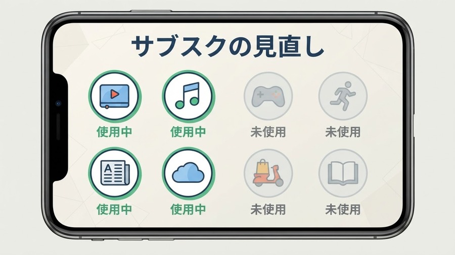 複数のサブスク契約や定額課金を整理するイメージ