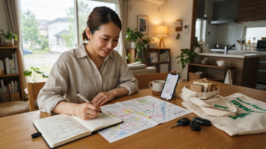 移動手段と時間効率を家計資料で確認するイメージ