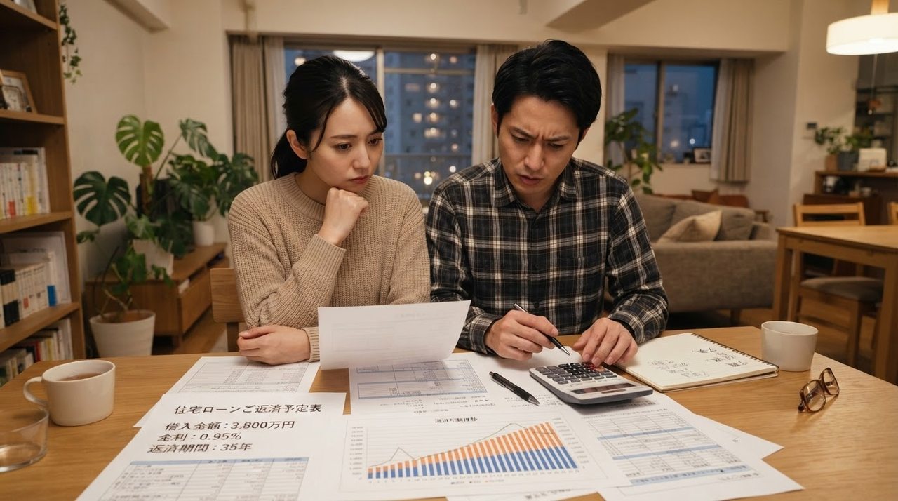 住宅ローンの返済計画を確認する夫婦