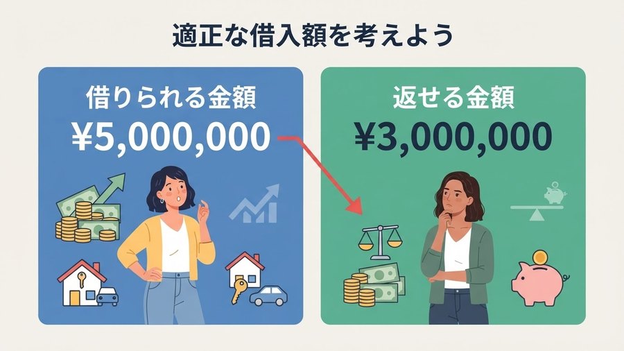 借りられる金額と返せる金額の違いを示すイメージ