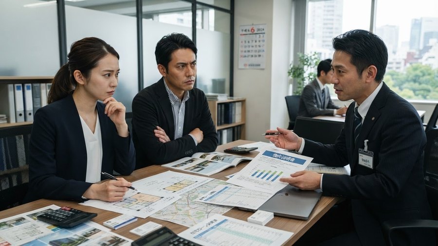 住宅購入の商談でローン説明を受けるイメージ