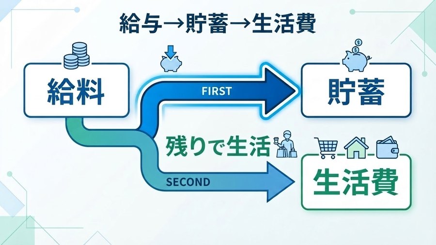 給与から先に貯蓄へ分けて残りで生活する流れ