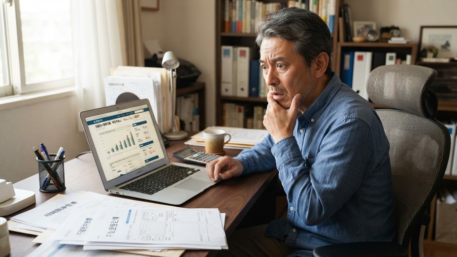 資産データを確認する男性