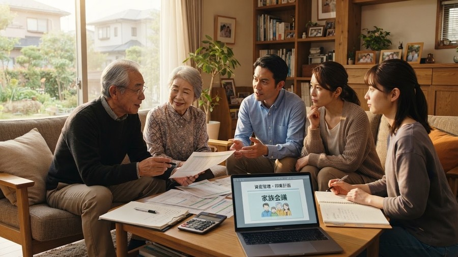 家族が相続について話し合う様子