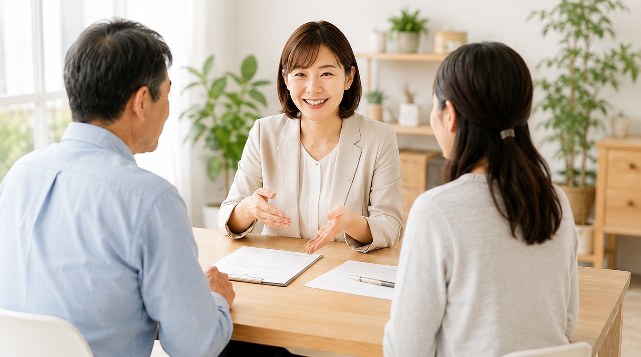 障害のある家族の将来の暮らしについて支援者へ相談する夫婦
