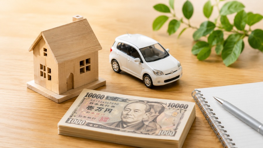 住宅、車、現金で将来の大きな支出を表したイメージ