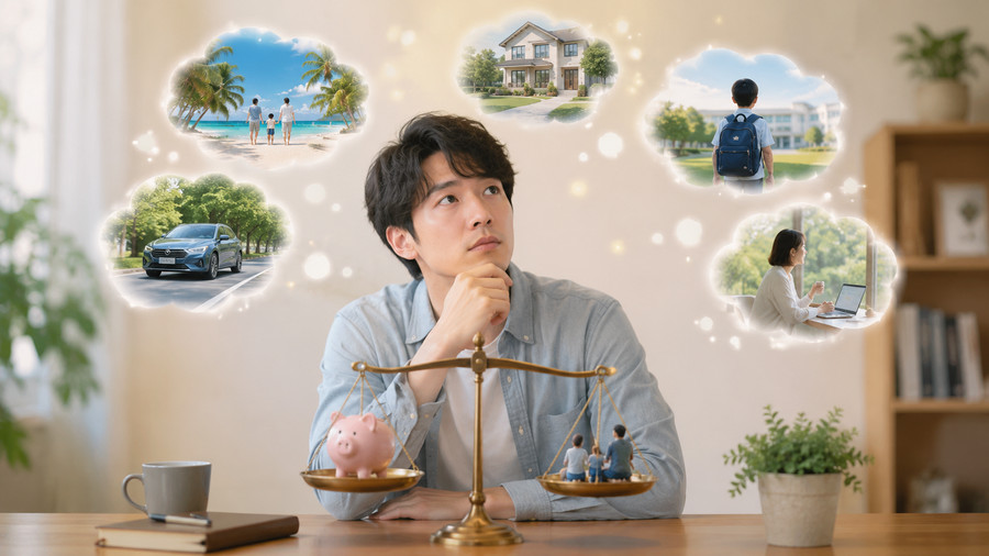 今のお金の使い方を将来から逆算して考えるイメージ