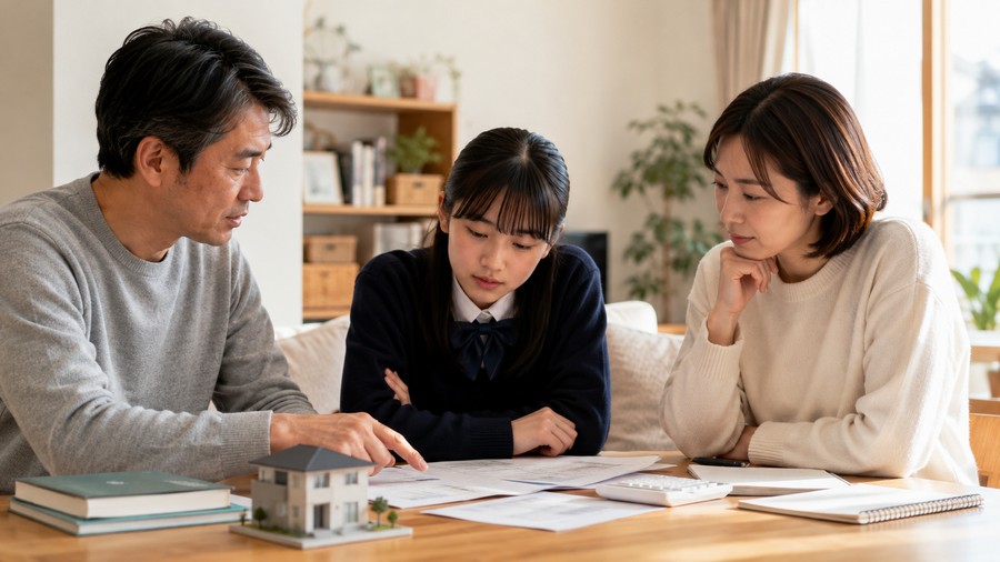 家族で優先順位を話し合うイメージ