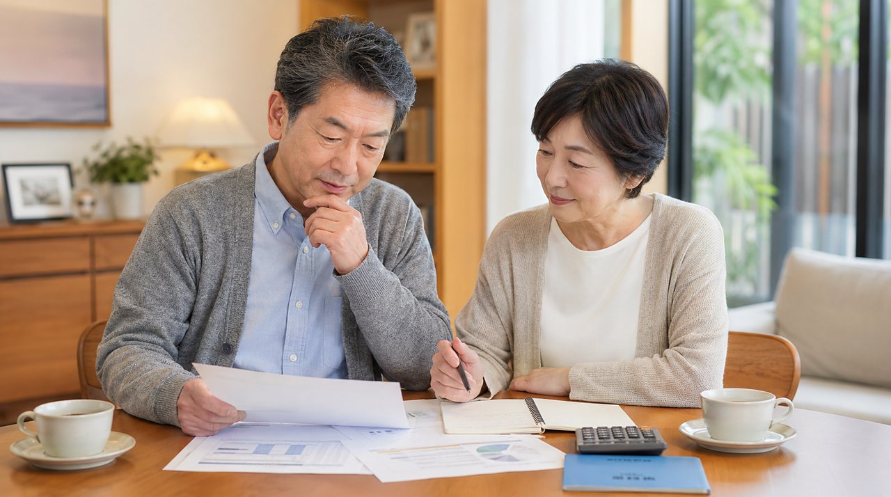 資料を見ながら、自分たちに合う受け取り方を話し合う夫婦