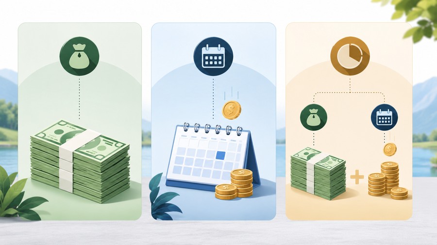 一時金、年金、その組み合わせという三つの受け取り方を並べた図