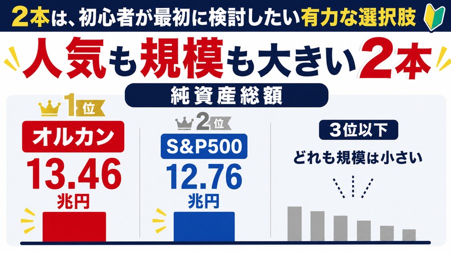 オルカンとS&P500の純資産総額が大きいことを示す図