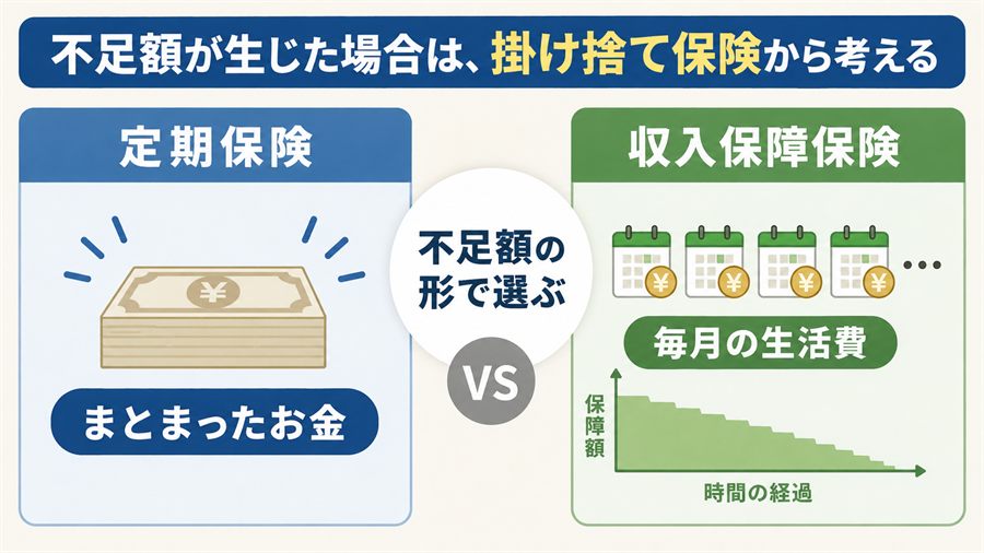 定期保険と収入保障保険の保障の違いを示す図