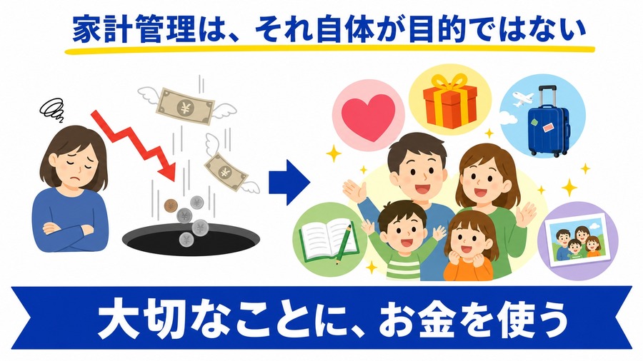 家計管理は、それ自体が目的ではないことを示す図