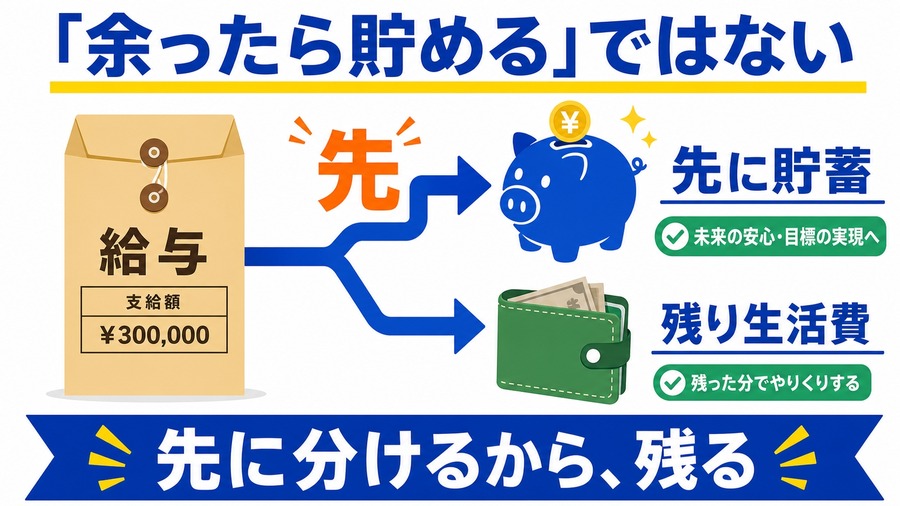 給与を先に貯蓄と生活費へ分ける図