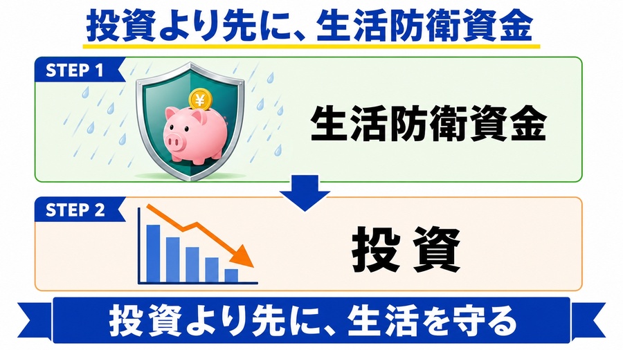生活防衛資金があると値下がり時に売らずに済むことを示す図