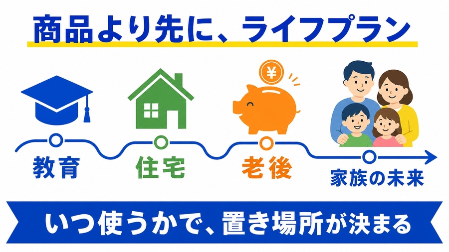 教育・住宅・老後・家族の未来という時期を示す図