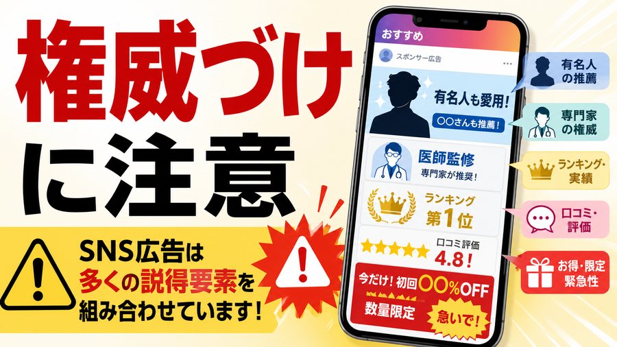 SNS広告で使われる著名人や専門家、ランキングなどの権威づけへの注意喚起