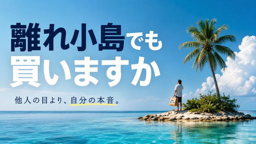 周りに誰もいない離れ小島でもその商品を買うかを問いかける図