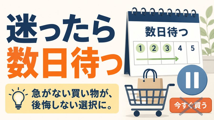 衝動買いを避けるため購入前に数日待つことを勧める図