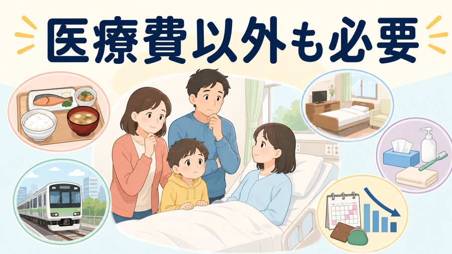 食事代や差額ベッド代、交通費など医療費以外の備えを示す図