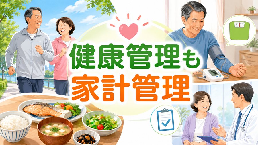 運動や食事などの健康管理も家計管理であることを示す図
