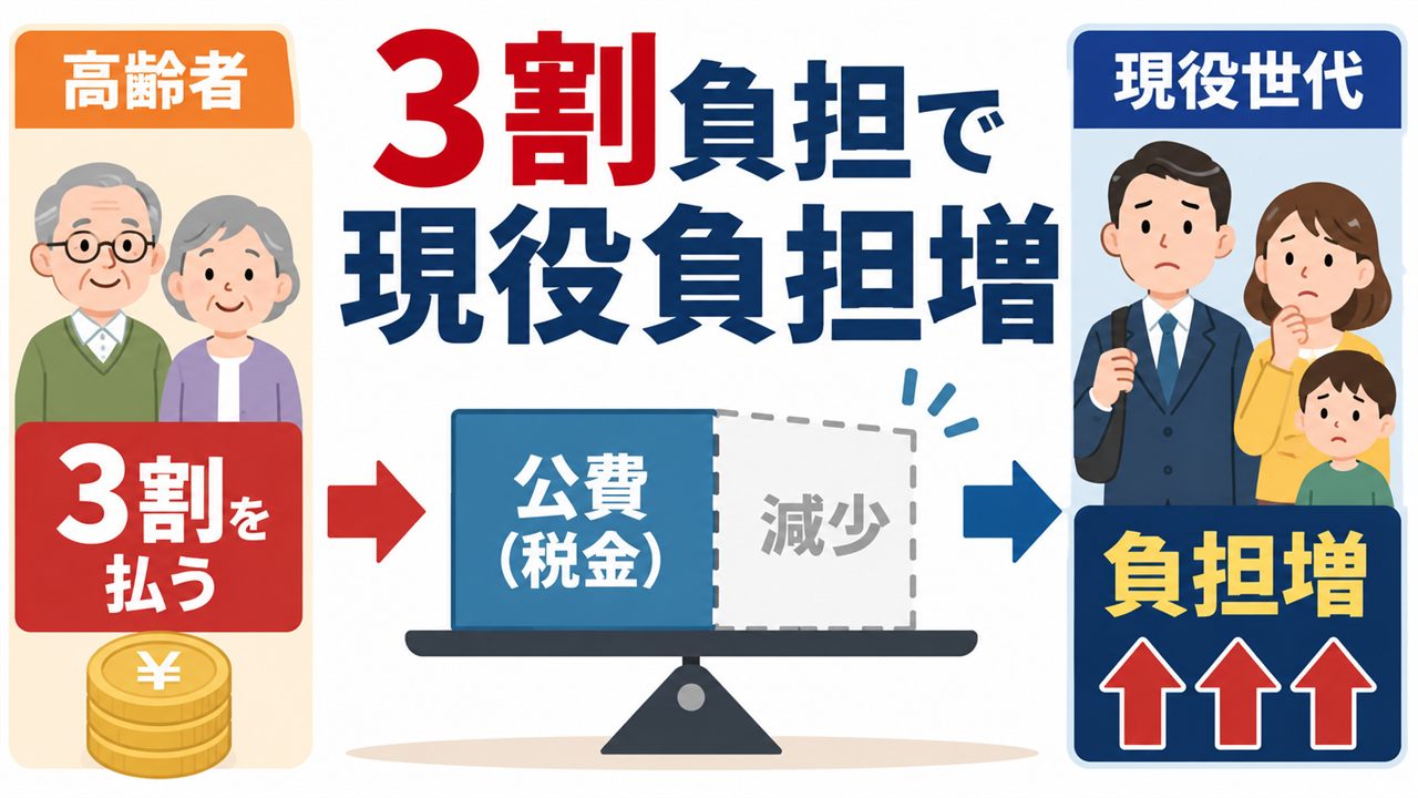 高齢者の3割負担が増えると公費が減り現役世代の負担が増える仕組み