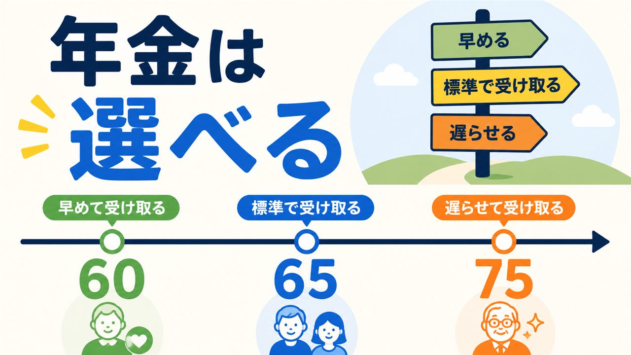 年金を60歳、65歳、75歳から選んで受け取れることを示す図