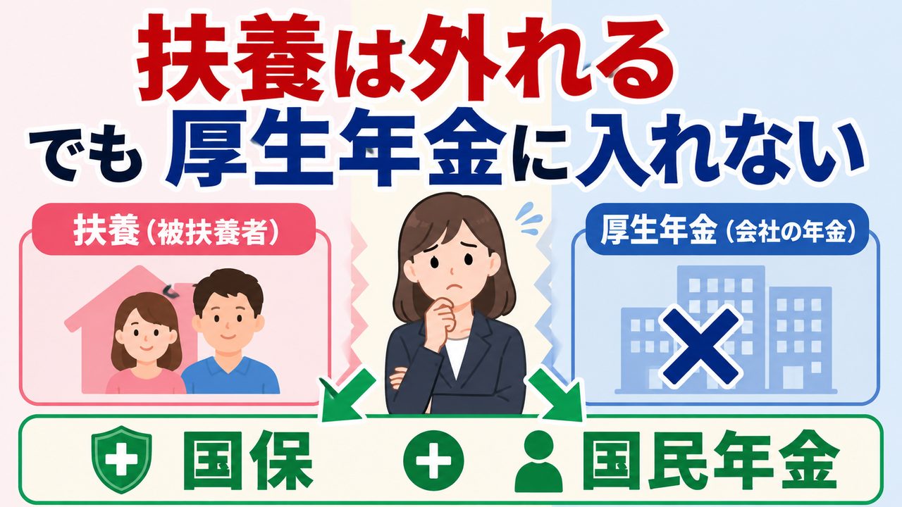 扶養から外れ、勤務先の厚生年金にも入れない場合は国民健康保険と国民年金へ