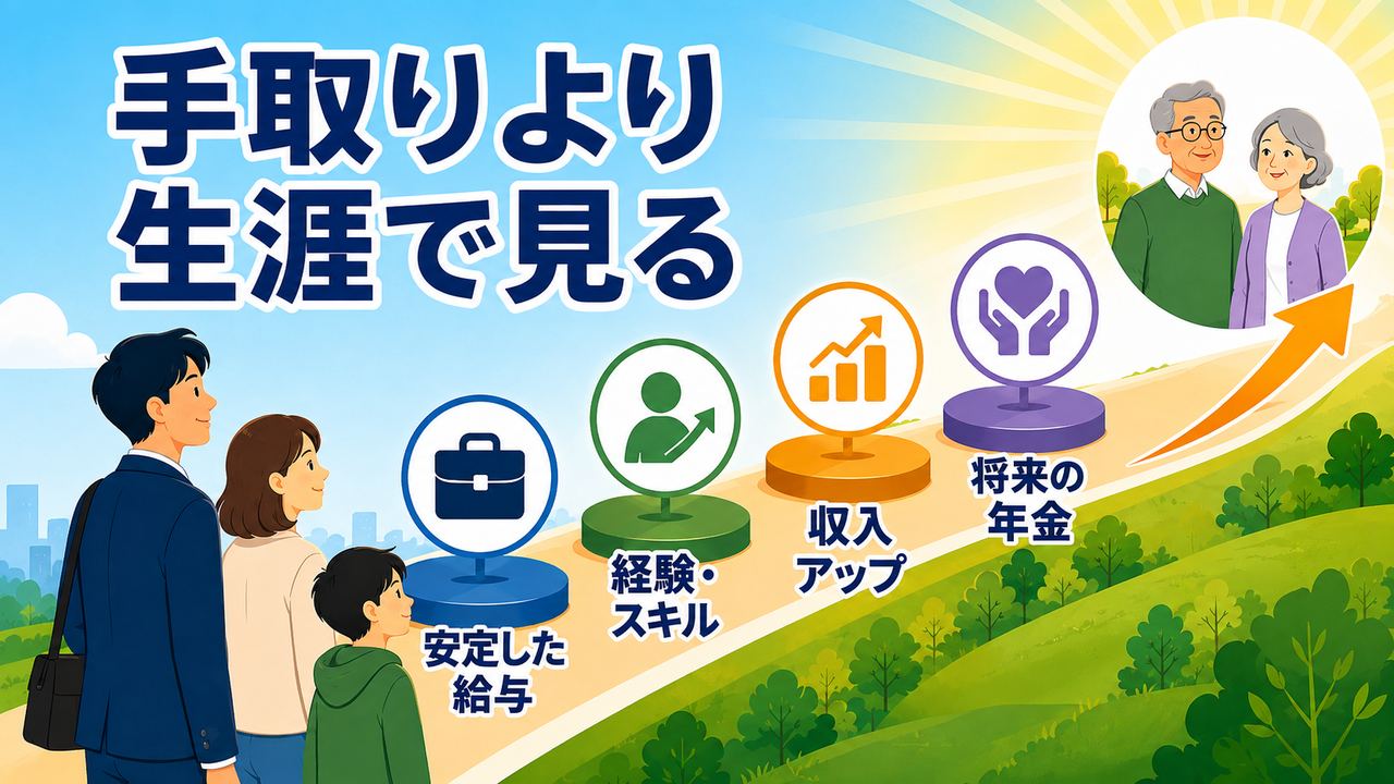 目先の手取りだけでなく、働く経験や給与と将来の年金まで生涯で考える