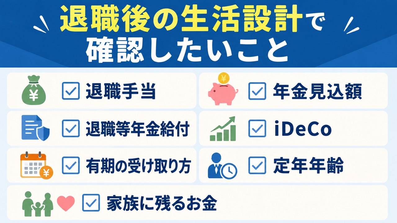 退職後の生活設計で確認したい退職手当・年金・iDeCo・定年年齢などの一覧