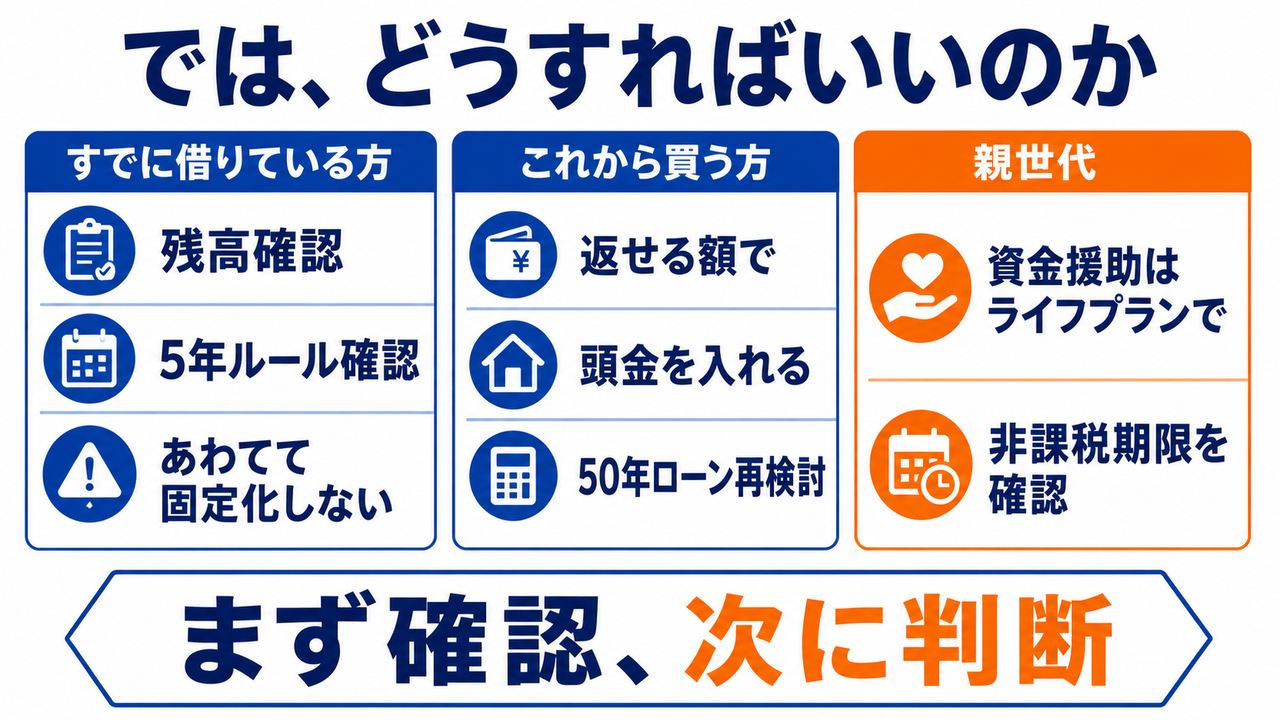 住宅ローン利用者や購入予定者が確認することを示す図