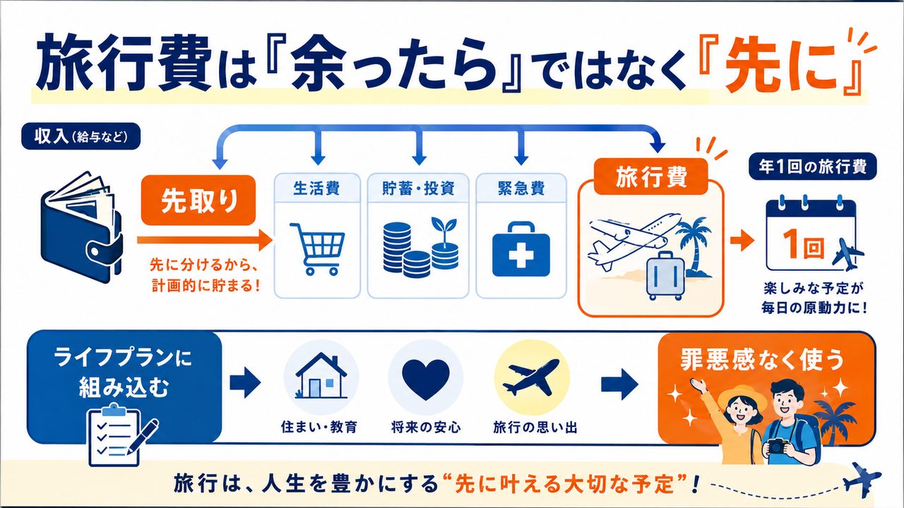 旅行費を先に確保しライフプランに組み込む方法を示す図