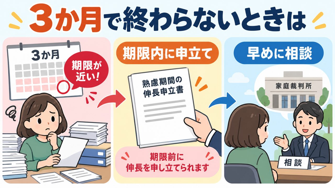 3か月の期限前に熟慮期間の伸長を申し立て早めに相談する流れ