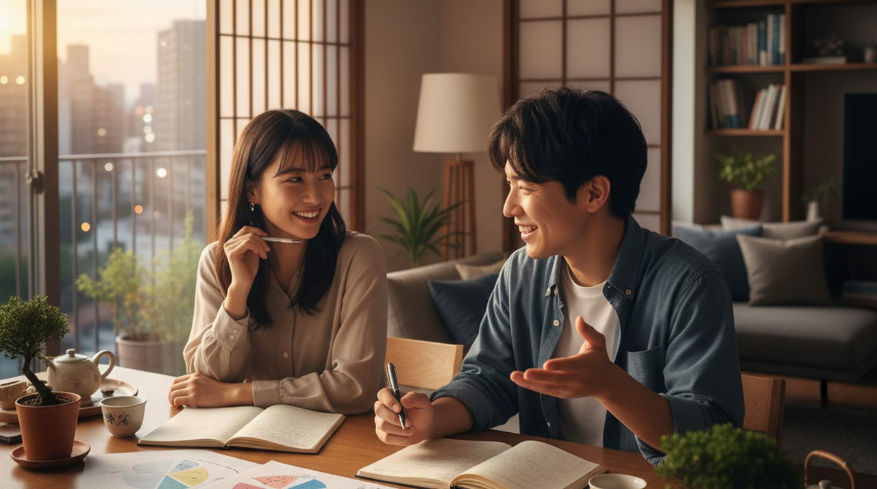将来の計画について話し合う若いカップル