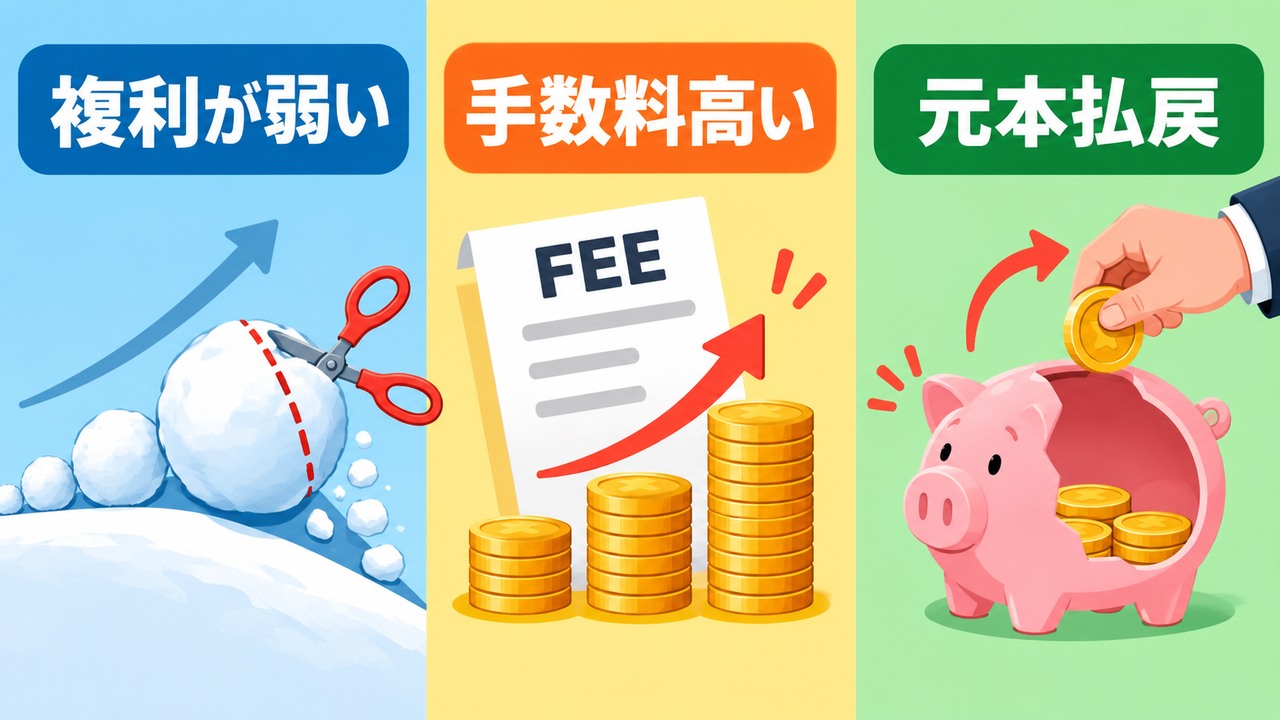 毎月分配型の複利、手数料、元本払戻しという三つの問題