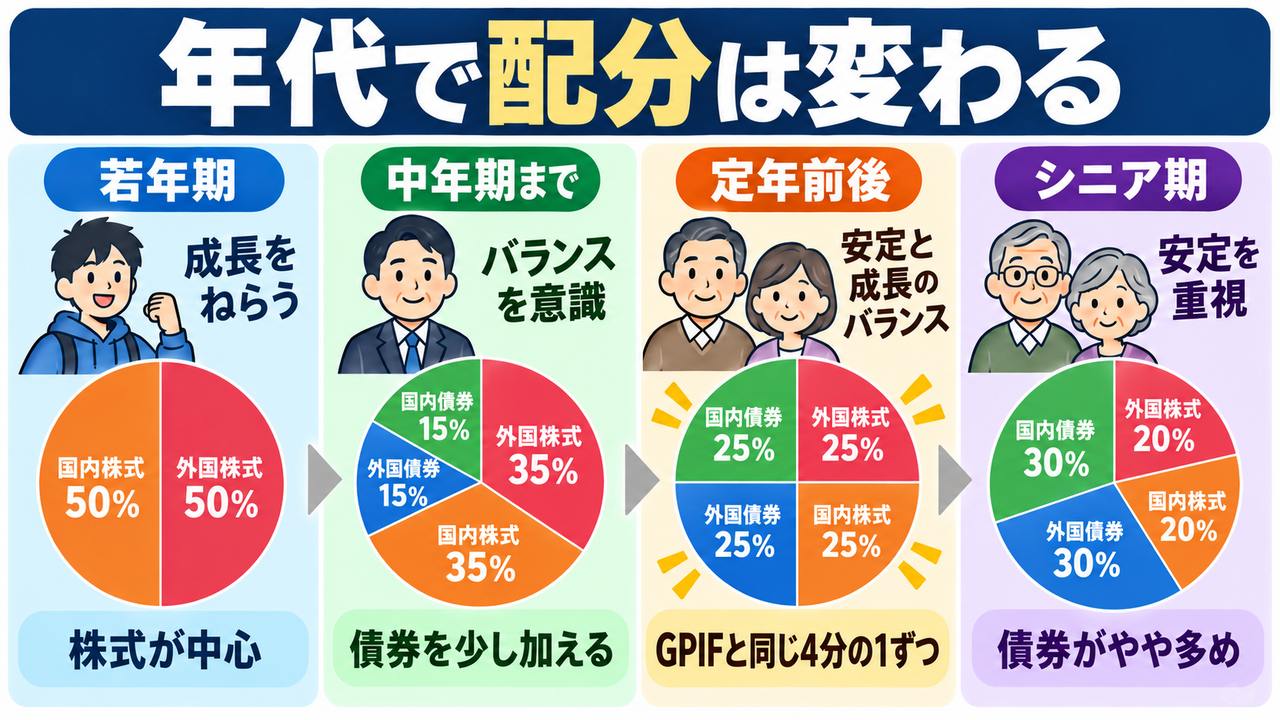 若年期からシニア期まで年代によって資産配分を変える考え方