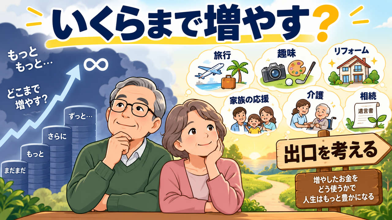 資産を増やし続けるだけでなく、旅行や趣味、家族、介護、相続に使う出口を考える夫婦