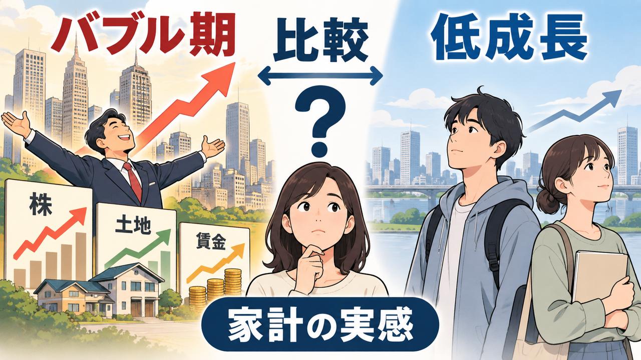 バブル期と低成長期で異なる景気実感の比較