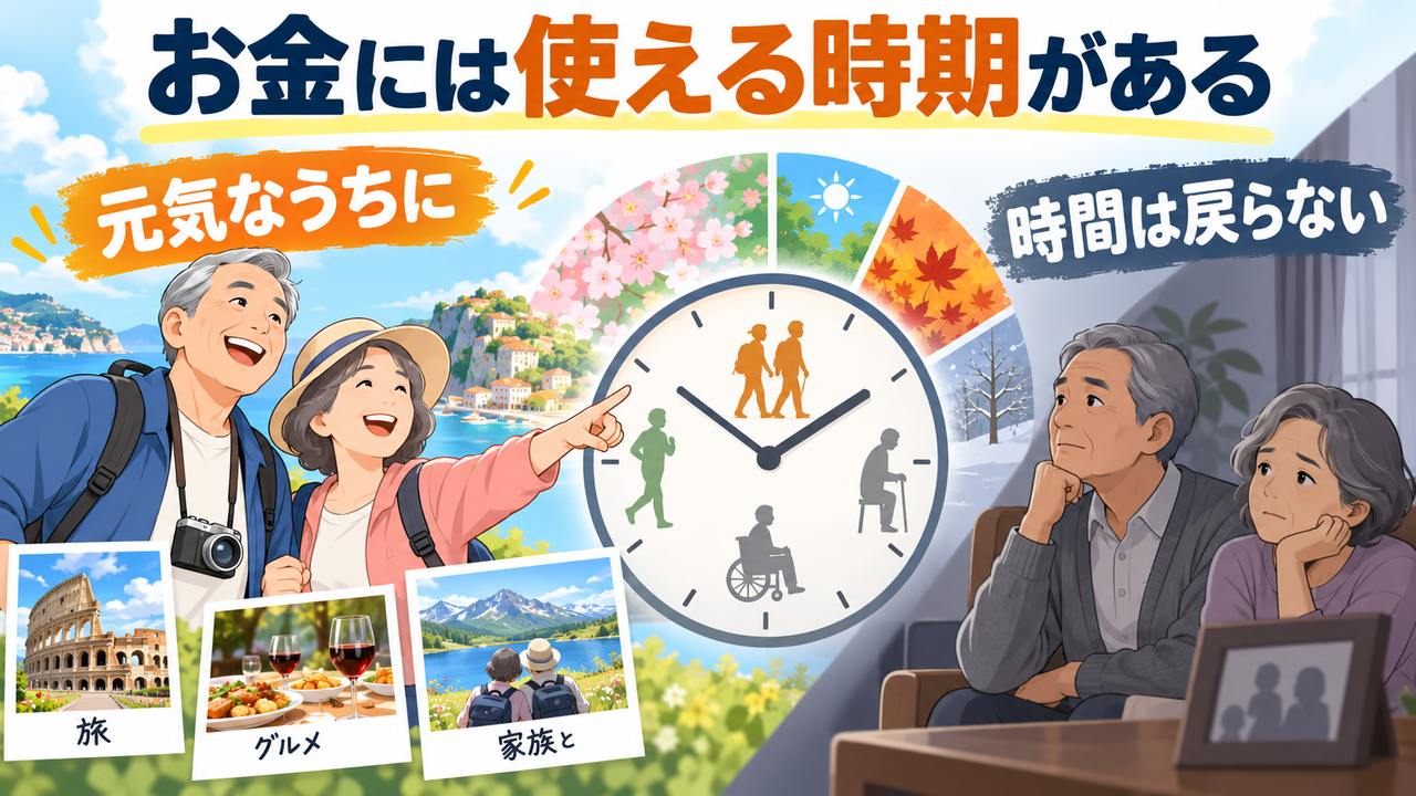 元気な時期と年齢を重ねた後では得られる体験が変わることを示す図